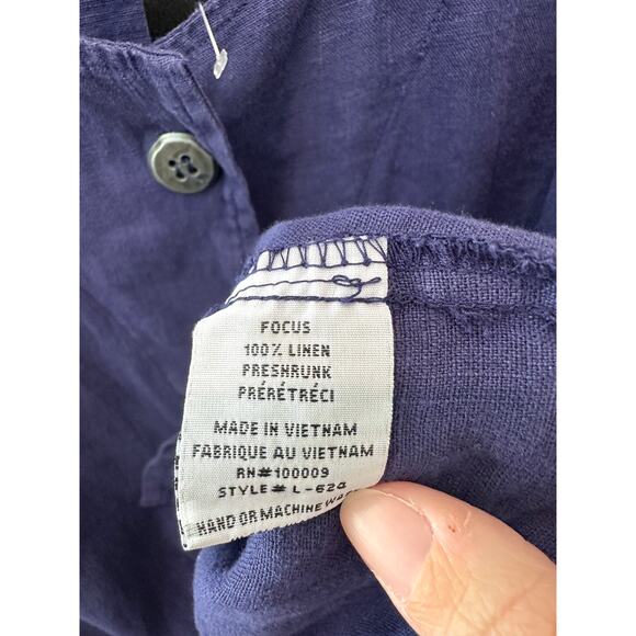 FOCUS | Linen Jacket Top Purple Button Front Lagenlook Oversized Pocket | Large - Picture 8 of 9